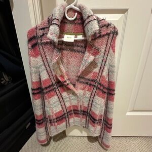 Maje Pink and Gray Plaid Women's Sweater